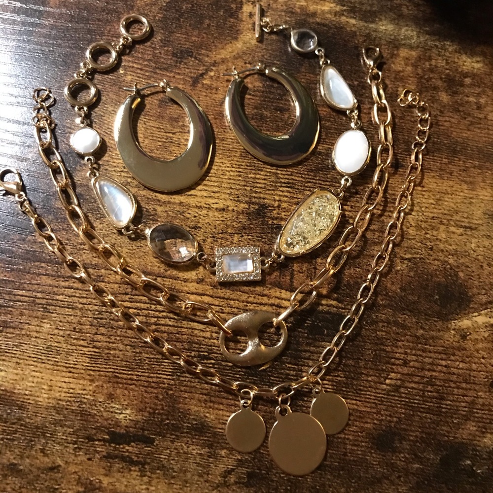 Three bracelets & pierced hoop earrings bundle